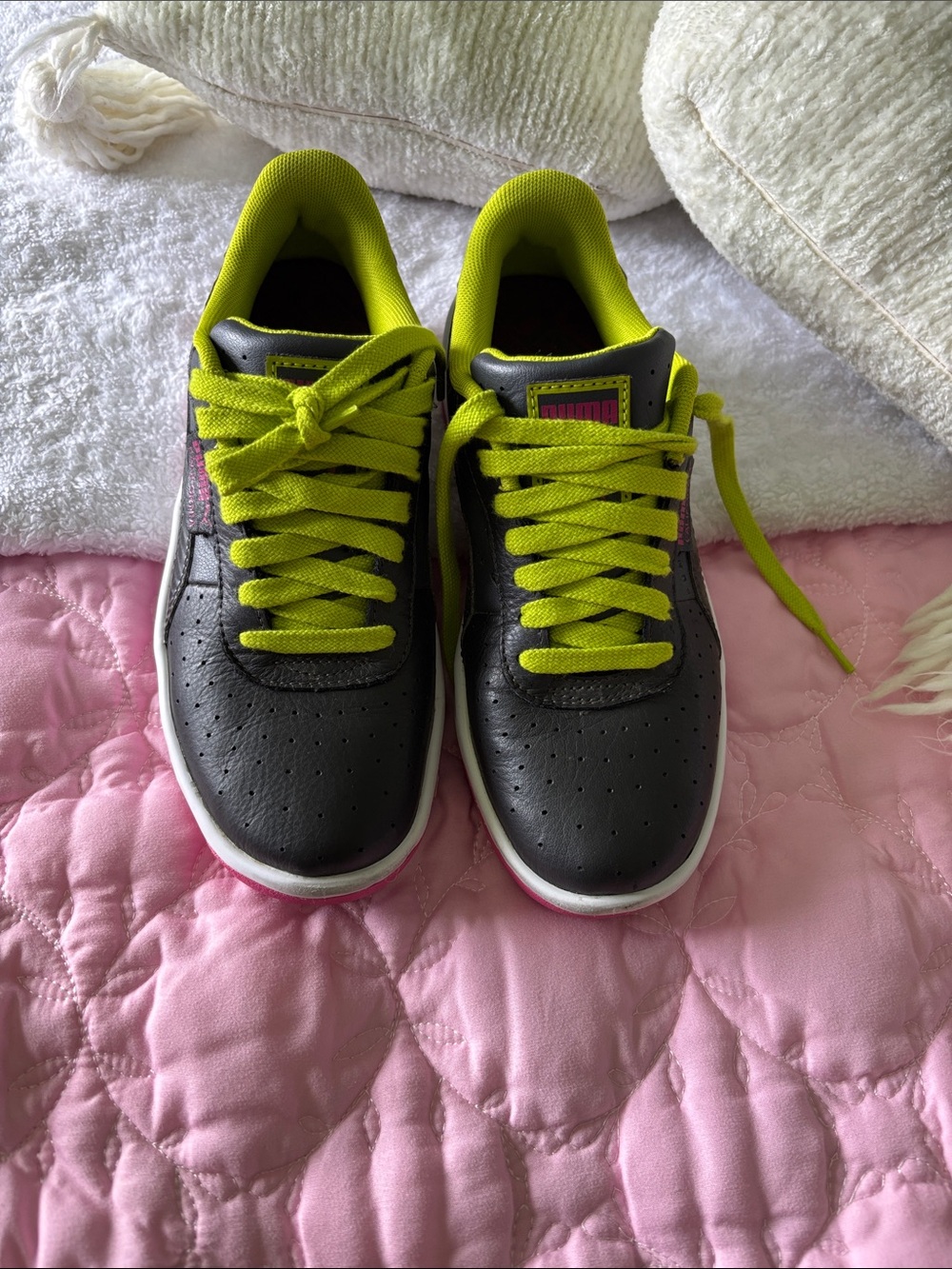Puma Sneakers in Black with Neon Yellow and Pink Accents